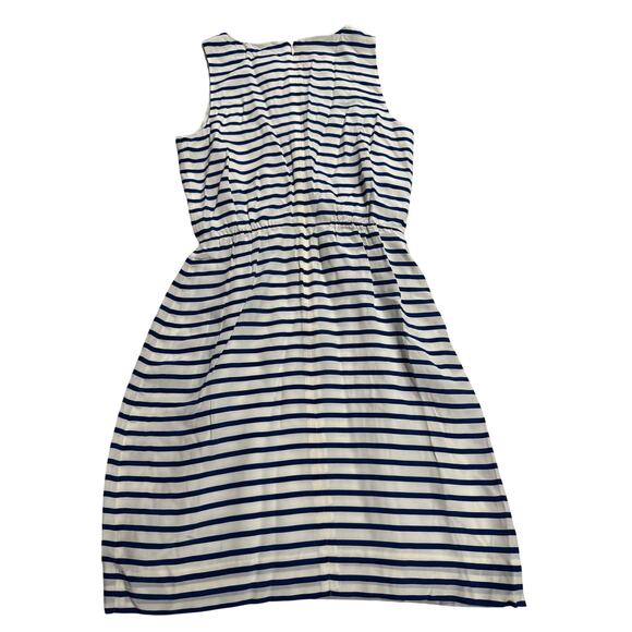 J. Crew Nautical Dress Silk Elastic Waist Striped Size 0 Blue White Sleeveless - Picture 6 of 10